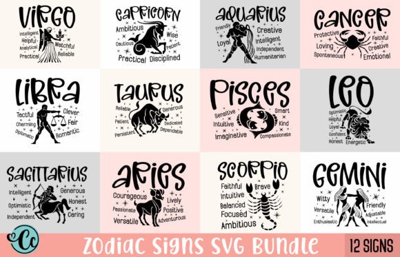 Zodiac Signs SVG Bundle, Astrology Svg Gráfico Manualidades Por Crazy Craft