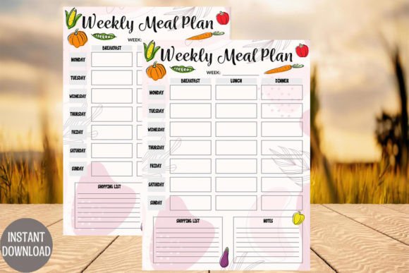Vegetable Weekly Meal Planner Printable Illustration Modèles d'Impression Par Rainbowds