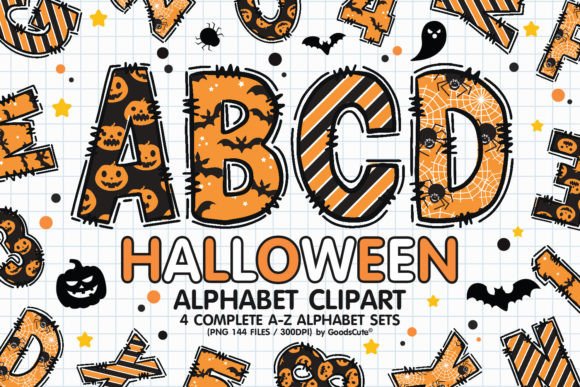Halloween Alphabet Letters Sublimation Graphic Illustrations By GoodsCute