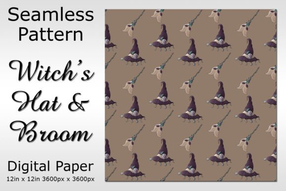 Witch’s Hat & Broom Digital Paper Graphic Print Templates By ArtByTroy
