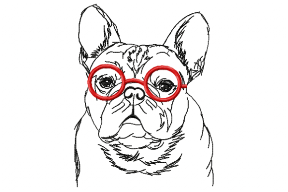 Bulldog with Glasses Dogs Embroidery Design By Reading Pillows Designs
