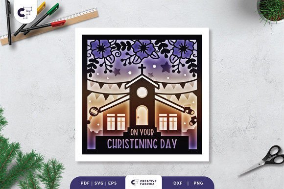 Christening Church 3D Shadow Box Baby 3D SVG Craft By Creative Fabrica Crafts