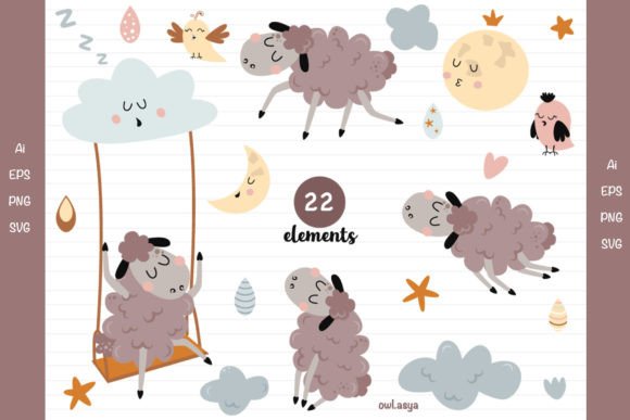 Lamb Set, Farm Animals Clipart Graphic Illustrations By owlasyashop
