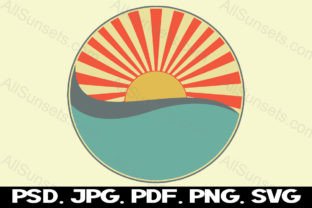 Sunset Sun Rays Ocean Waves Retro Colors Graphic Logos By SunandMoon 2