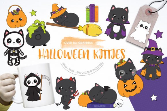 Halloween Kitties Illustration Illustrations Imprimables Par Prettygrafik