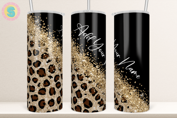 Leopard and Gold Glitter Tumbler Wrap Graphic Crafts By Sunshine Design