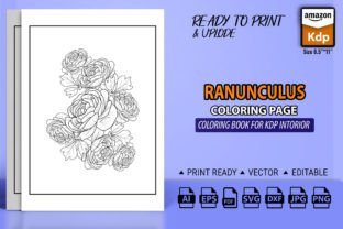 Ranunculus, Buttercup, Flowers Line Art Graphic Coloring Pages & Books Adults By GraphicArt 1