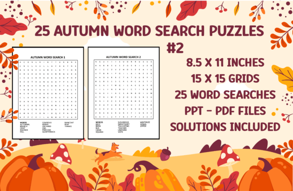 Autumn Word Search Puzzles for Adults Gráfico Interiores KDP Por Ilyas Designs