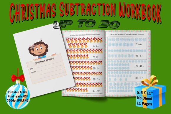 Christmas Subtraction Workbook Gráfico Primer curso Por AR88Design