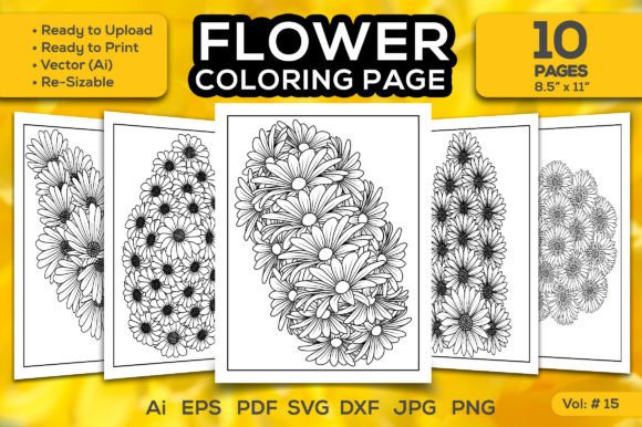 Flower Coloring Page Graphic Coloring Pages & Books Adults By TeamlancerBD