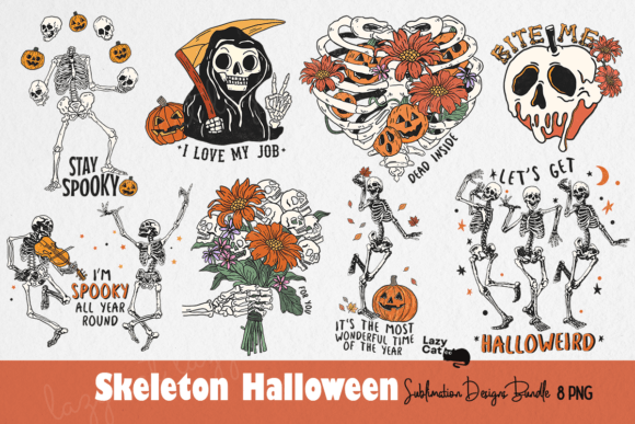 Skeleton Halloween Sublimation Bundle Grafica Creazioni Di Lazy Cat