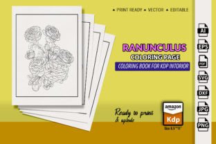 Ranunculus, Buttercup, Hand Drawn Flower Graphic Coloring Pages & Books Adults By GraphicArt 2