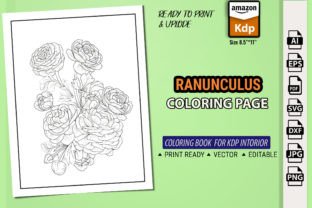 Ranunculus, Buttercup, Hand Drawn Flower Graphic Coloring Pages & Books Adults By GraphicArt 3