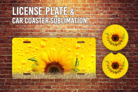 Sunflower License Plate Car Coaster Set Graphic Crafts By join29design
