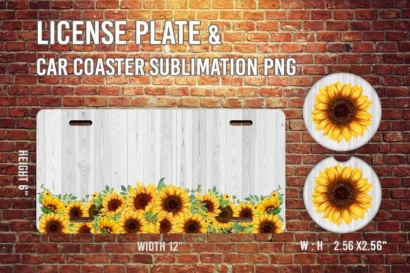 Sunflower License Plate Car Coaster Set2 Graphic Crafts By join29design