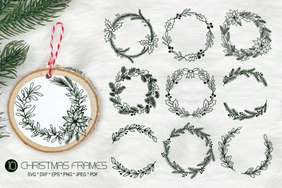 10 Christmas Wreath Frame Svg Bundle. Graphic Illustrations By PostersGalaxy