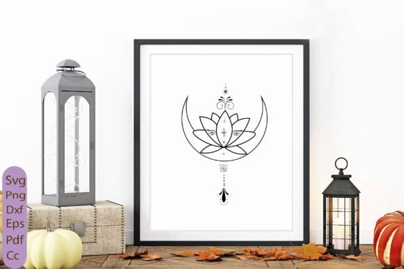 Moon Lotus Graphic Print Templates By Chaicharee Design Shop