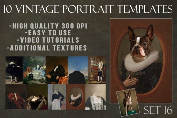10 Vintage Portrait Templates Set 16 Graphic Animals By Digital Painterly