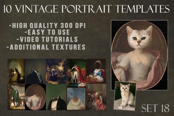 10 Vintage Portrait Templates Set 18 Graphic Animals By Digital Painterly