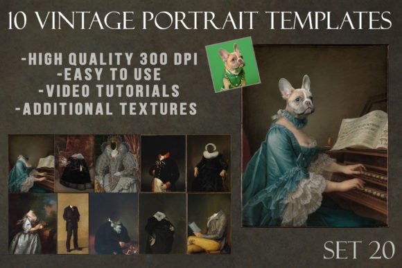 10 Vintage Portrait Templates Set 20 Graphic Animals By Digital Painterly