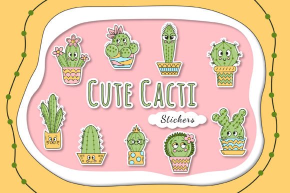 Cute Cacti Stickers Graphic Crafts By Rin Green