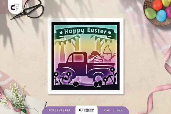 Gnome on Easter Truck 3D Shadow Box Easter 3D SVG Craft By Creative Fabrica Crafts