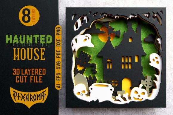 Haunted House | 3D Layered Cut File Graphic 3D Houses By pixaroma