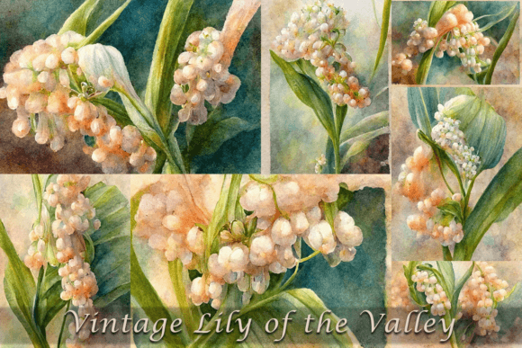 Vintage Watercolor Lily of the Valley Graphic Illustrations By daland4vfx