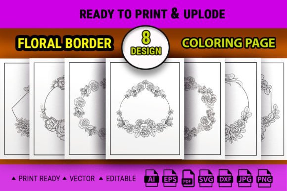 Floral Border Coloring Page with Roses Graphic Coloring Pages & Books Adults By GraphicArt