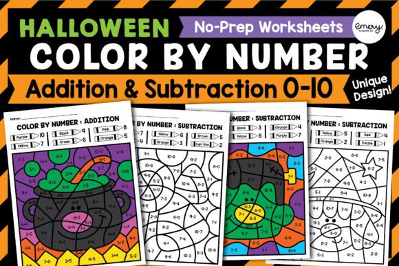 Halloween Color by Number Worksheets Illustration K Par Emery Digital Studio