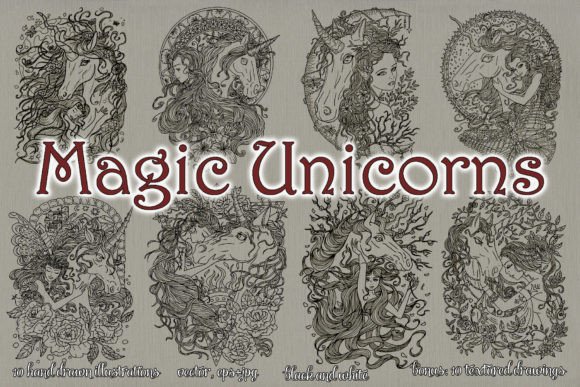 Magic Unicorn and Princess, Part 1 Gráfico Ilustraciones Imprimibles Por samiramay