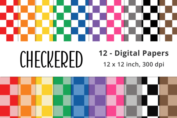 Checkered Digital Paper - Rainbow Graphic Patterns By Lemon Paper Lab