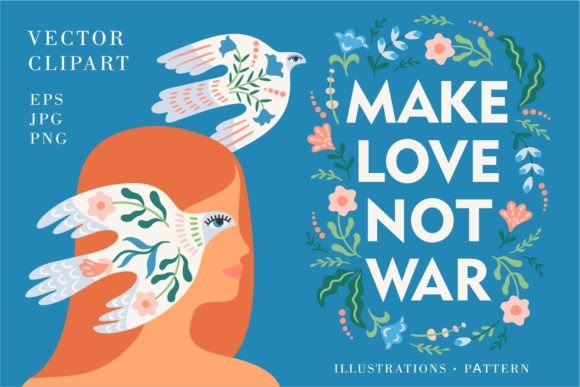 MAKE LOVE, NOT WAR. Vector Clipart Gráfico Ilustraciones Imprimibles Por Nadia Grapes