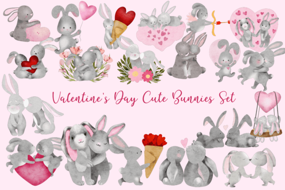 Valentine’s Day Cute Bunnies Set Valentinstag Craft-Schnittdatei Von Creative Fabrica Crafts