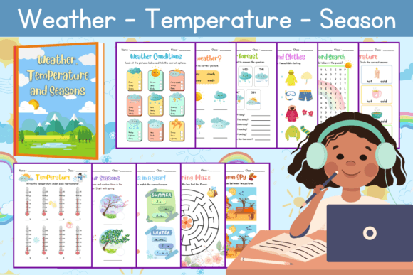 Worksheet Weather, Temperature, Seasons Gráfico Infantil Por REINDEER
