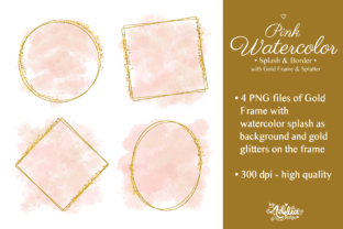 Pink Watercolor with Gold Frame Splatter Graphic Illustrations By Adelia Design 2