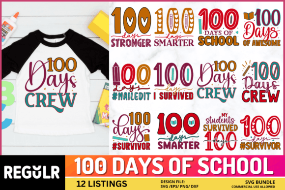 100 Days of School Svg Bundle Graphic Crafts By Regulrcrative