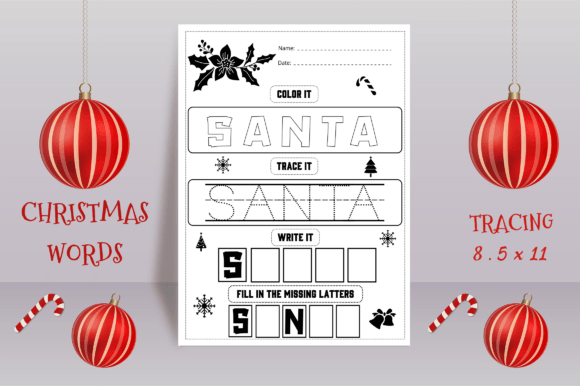 Christmas Words Tracing Kdp Interior Graphic Teaching Materials By ARTNEST