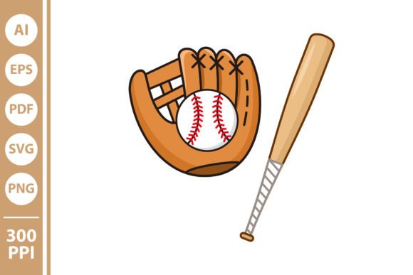 Leather Gloves and Baseball Bat Gráfico Ilustraciones Imprimibles Por wachied_13