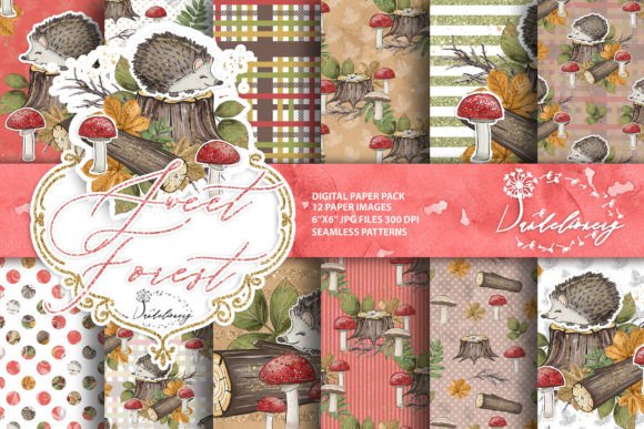 Sweet Forest Digital Paper Pack Gráfico Patrones de Papel Por dandelionery