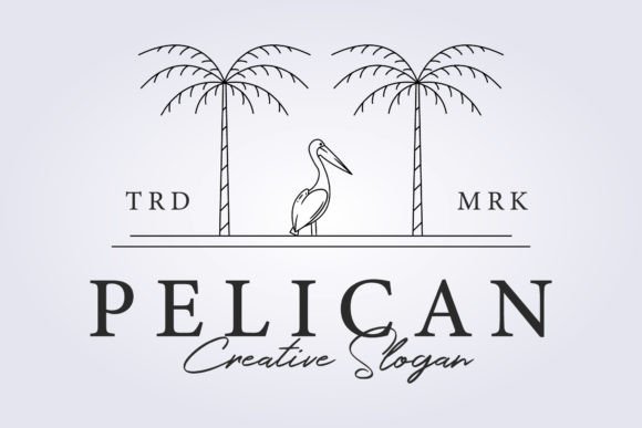 A Pelican Standing Between the Palm Tree Graphic Logos By Lodzrov