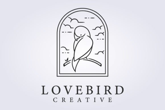 Lovebird Standing in Branch with Badge S Illustration Logos Par Lodzrov