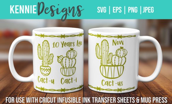 Cactus Anniversary Mug Wrap SVG Template Grafica Creazioni Di Kennie Designs