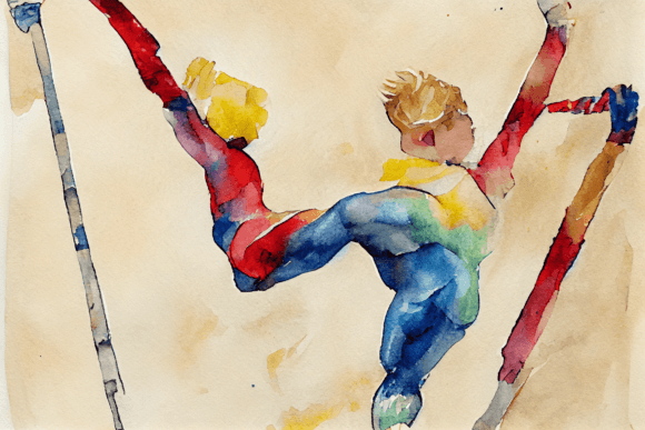 Watercolor of a Blond Boy Gymnast on the Parallel Bars Community Content By Allisa Lanker