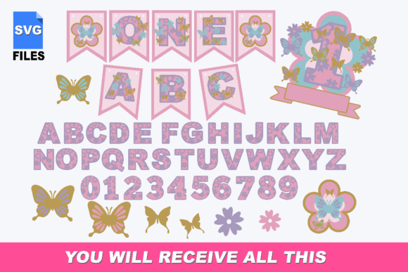 Butterfly Alphabet Banner with Numbers Gráfico SVG 3D Por Claudia Atencio