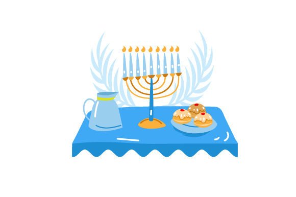 Hanukkah Table with Sufganiyot Jewish Fichier de Découpe pour les Loisirs créatifs Par Creative Fabrica Crafts
