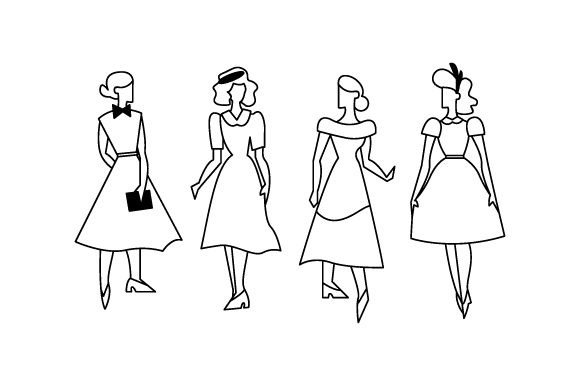 Vintage Fashion Girls, Line Art Belleza y Moda Archivo de Corte de Manualidades Por Creative Fabrica Crafts
