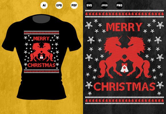 Horse Christmas Ugly T Shirt Design Gráfico Modelos de Impressão Por Graphic EngineerBD