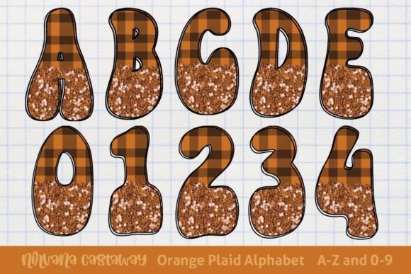 Orange and Glitter Buffalo Plaid Letters Grafika Rękodzieła Przez Nirvana Castaway