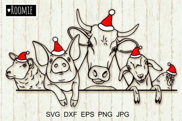 Christmas Farm Animals Svg, Cow Pig Goat Graphic Crafts By roomie